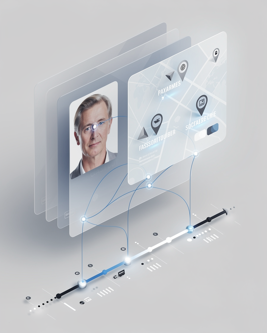 Концептуальное изображение непрерывности финансовой идентичности при смене личных данных