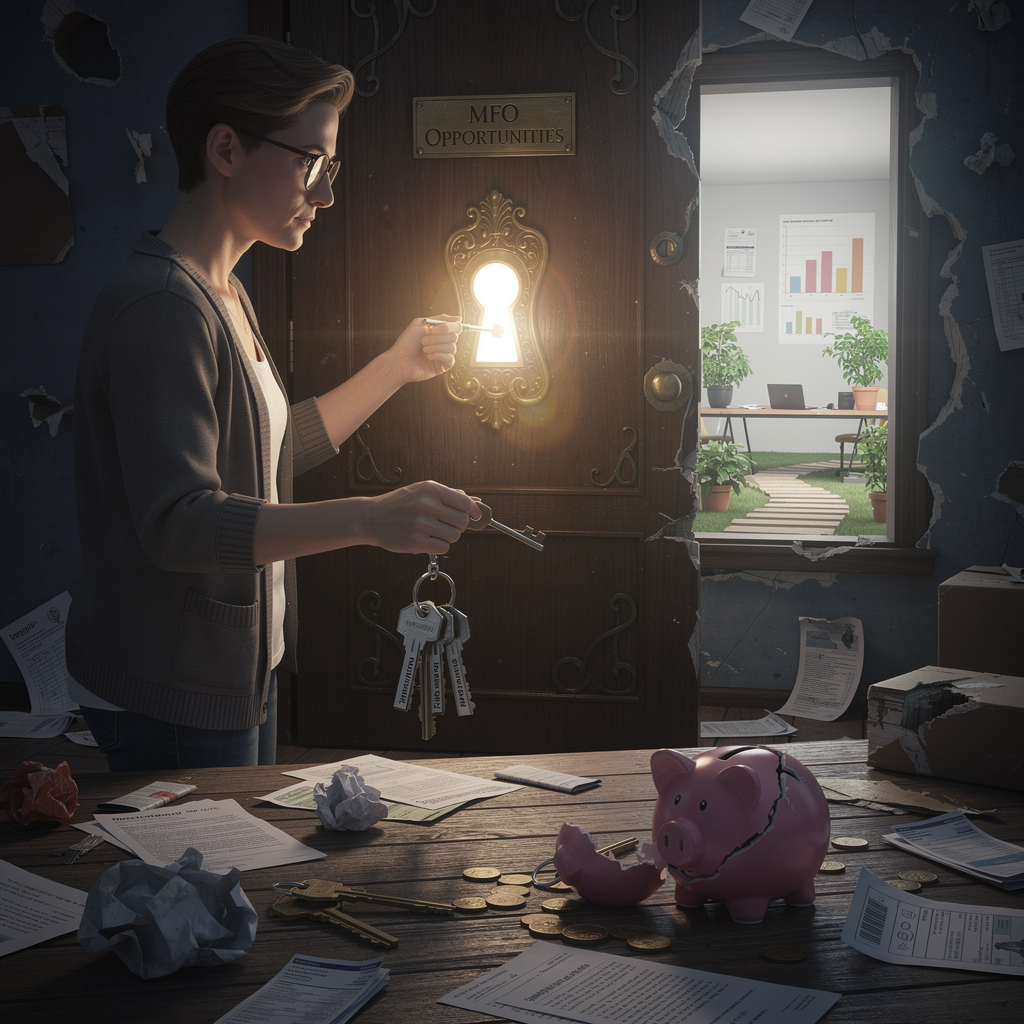 Человек выбирает ключ для открытия двери к финансовым возможностям, несмотря на беспорядок в кредитной истории.