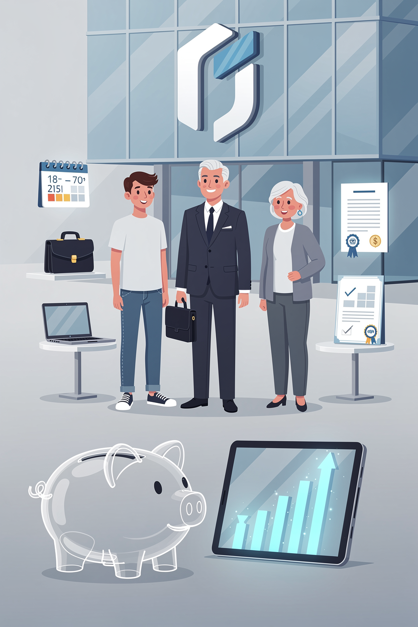 Символическое изображение требований к заёмщикам: возраст, доход и занятость