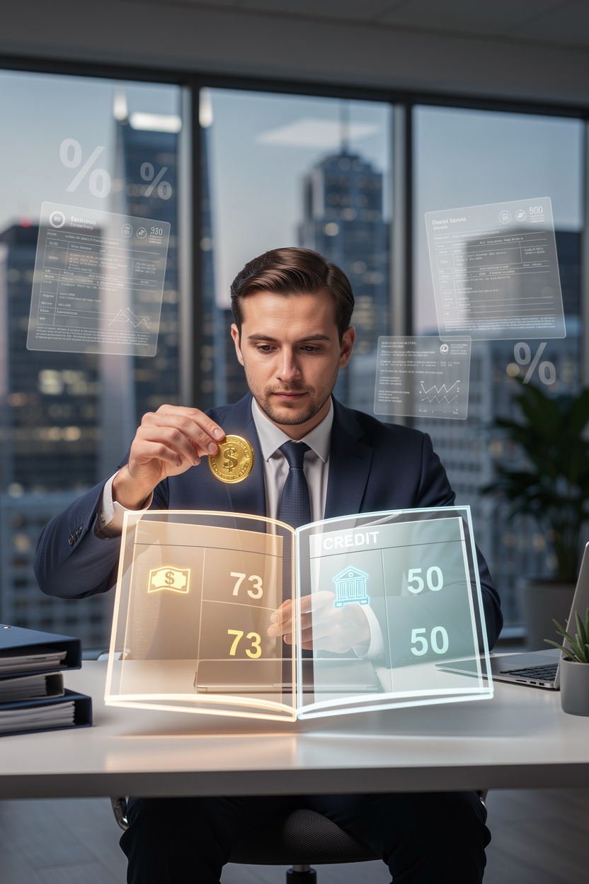 Бухгалтер в офисе вносит запись о займе сотруднику в двойную бухгалтерскую книгу